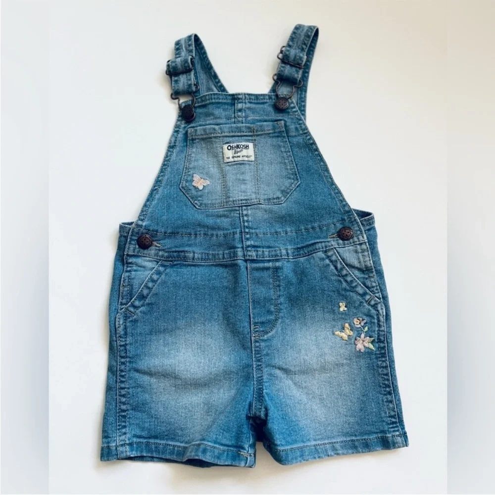 OshKosh B'gosh Blue Short Overalls with Butterfly Embroidery | Girls 3T - Picture 5 of 5